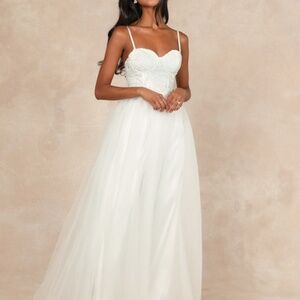 Lulus Ethereal Romance White Sleeveless Embroidered Bustier Maxi Dress - Size XS